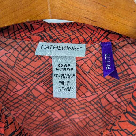 Catherines Red Black Abstract Button Front Blouse Women’s 0XWP Petite 14/16 - Picture 3 of 3